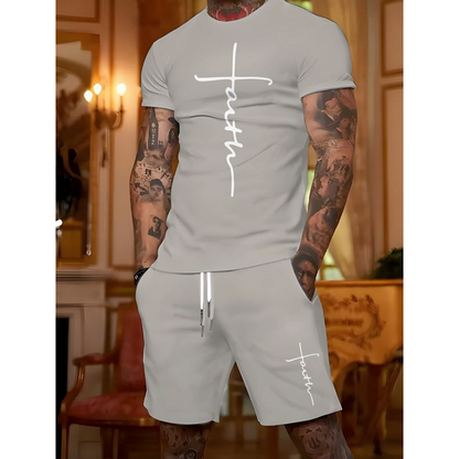 ⏳Begränsad tid – 60% rabatt⏰Herr T-shirt- och shortsset med Faith-tryck