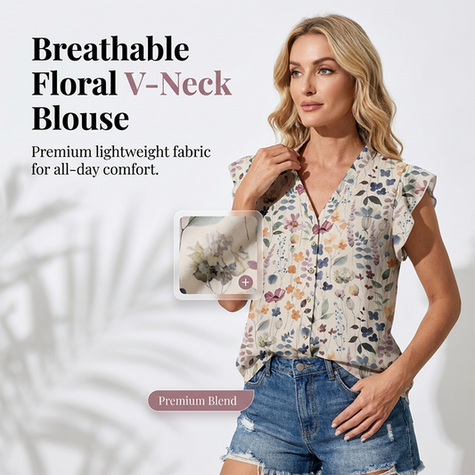 👚 55 % RABATT NU! 🌸 Dam V-ringad blommig knappskjorta – lätt & luftig, avslappnad passform, perfekt för jobb, helg & varma dagar ✨