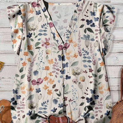 👚 55 % RABATT NU! 🌸 Dam V-ringad blommig knappskjorta – lätt & luftig, avslappnad passform, perfekt för jobb, helg & varma dagar ✨