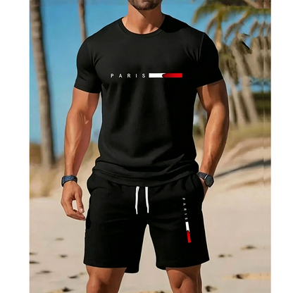 ✨ Sommarerbjudande: 50 % RABATT! ✨ 👕 2-delat set med tryckt topp och shorts för herrar