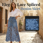 👗✨ Elegant spets-spliced denim maxikjol med fickor