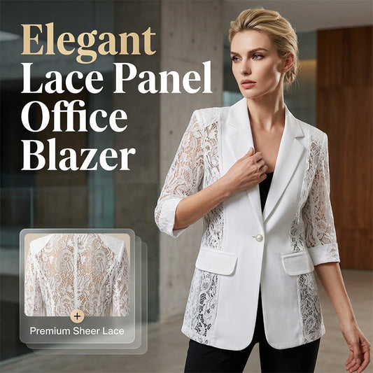 👔 50% RABATT NU! 🌸 Vit Spetsblazer – Slim Fit, 3/4 Ärm & Elegant Övergång – Genomskinliga Blommiga Spetspaneler, Skräddarsydd Silhuett ✨