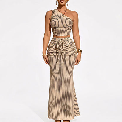 👚 NU 50% RABATT! 🌸 Elegant asymmetrisk kort topp och högmidjad kjol-set