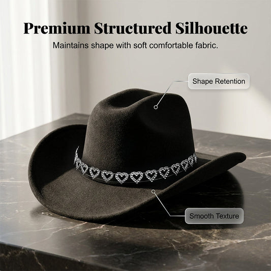 ✨ 50% RABATT NU! 🤠 Kvinnors Rhinestone Hjärta Cowboyhatt – Gnistrande French Jazz Fedora & Premium Strukturerad Silhuett – Elegant, Glamorös & Festivalredo 🎪