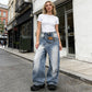 ⏰50% RABATT🔥✈Fri frakt🚀  Damjeans med asymmetrisk midja och vida ben 🌸Trendiga löst skurna sommarbyxor för vardag & utflykt 👖