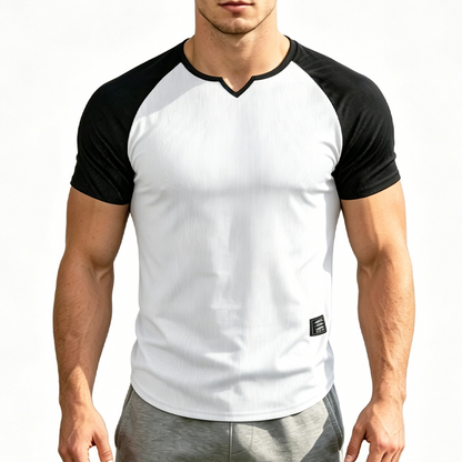 👕 TIDSBEGRÄNSAD 60% RABATT! ✨ Herr V-ringad Raglan T-shirt – Snabbtorkande, Slim Fit, Tvåfärgad 🏋️