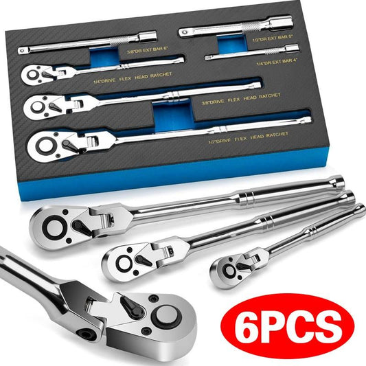 🔧50% RABATT NU! 🔧 Flexhuvud-spärrnycklar (6 st) – 180° svängbart huvud, når runt hörn & hinder, perfekt för motorrum, VVS & möbelmontage, CRV-stål ⚙️