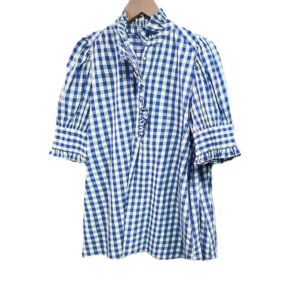 👚 LIMITED-TIME 50% OFF! 💥 Women's Plaid Ruffle Collar Puff Sleeve Top – Gingham, Breathable, Romantic Charm ✨