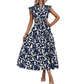 Women’s Summer Ruffled Flutter Sleeve Tie Waist Floral Midi Dress
