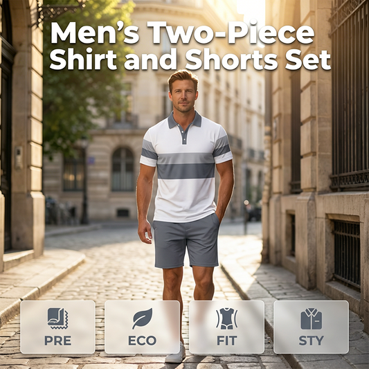 ⏳Tidsbegränsat 50% rabatt⏰ Herr tvådelad skjorta och shorts-set👕🩳