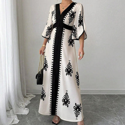 👗 50% RABATT! 🌸 Elegant maxiklänning med V-ringning & mönster för damer – Flödande & lätt – Perfekt för sommar, bröllop eller romantiska kvällar – stilren och bekväm ✨🌿