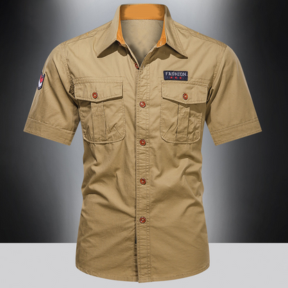 👔 TIDSBEGRÄNSAT 50% RABATT! 💥 Herr Klassisk Passform Kortärmad Casual Skjorta – Hållbart Tyg, Cargofickor, Tidlös ✨