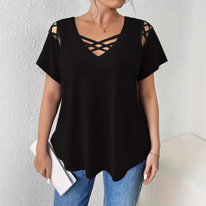 Elegant V-ringad T-shirt för dam med korsad design