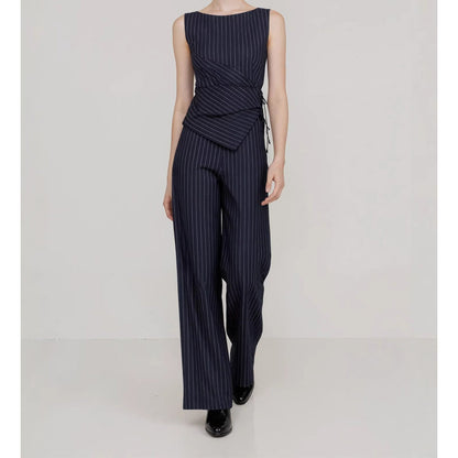 Women's Pinstripe Wrap Waist Jumpsuit