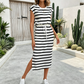 🎁2026 New Arrivals 50% OFF💥Women's Striped Drawstring Waist Split Midi Dress – Classic Stripes, Side Slit, Breathable 🌿