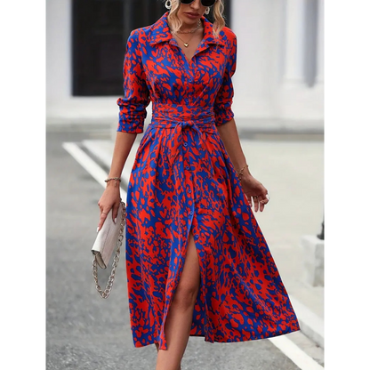 👗 LIMITED-TIME 50% OFF! ✨ Multi-Color Printed Shirt Dress – Waist Belt, Slit Hem, All-Day Comfort 🌸