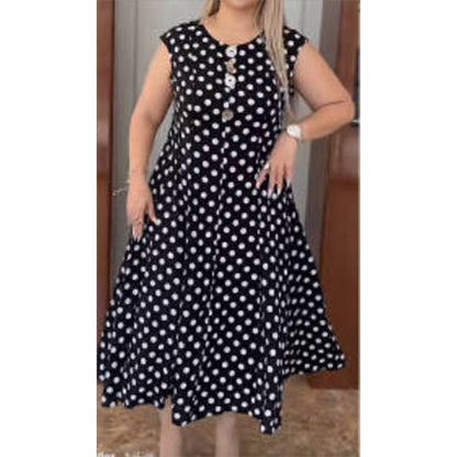 Dam Sommar Plus Size Prickig Ärmlös Midi-klänning