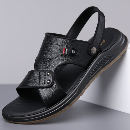 Lädersandaler för män – slip-on-sandaler för dubbla användningsområden: utomhus och på stranden