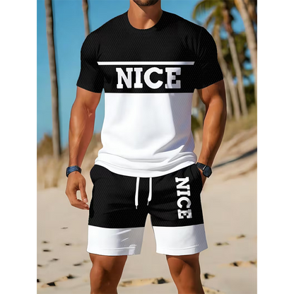 ⏳Begränsad tid – 55% RABATT⏰Herr Färgblock T-shirt och Shorts Set