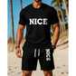 ⏳Begränsad tid – 55% RABATT⏰Herr Färgblock T-shirt och Shorts Set