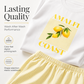 Dam Sommar Citron Grafisk T-shirt och Randiga Shorts Set