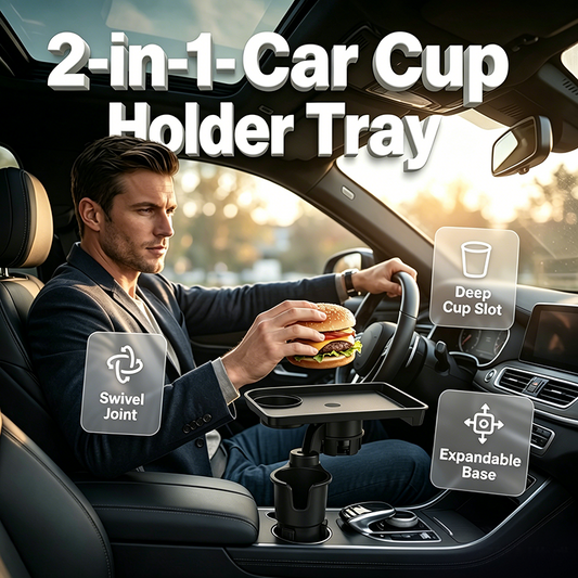 ⏳🔥LIMITED-TIME 50% OFF! ⏰Car Cup Holder Expander with Detachable Tray – 360° Rotatable Food Table & Dual Cup Holder