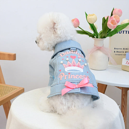 ⏳🔥LIMITED-TIME 50% OFF! ⏰Cute Princess Denim Dog Jacket – Stylish Adjustable Clothing for Small & Medium Dogs, Soft Washed Denim with Bow Accent 🐩✨