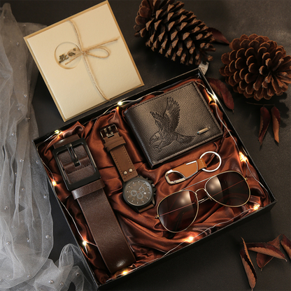 ⏳Limited-time 50% off⏰Men's 5-Piece Gift Set with Watch Wallet Belt Sunglasses Keychain⌚🕶️