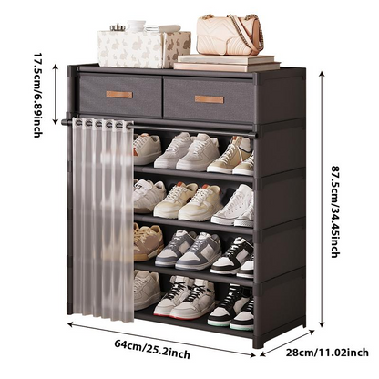 👟 🏠 Multi-Layer Shoe Rack – 360° Dustproof Protection, Removable Shelves & Dual Top Drawers – Compact Space-Saving Design ✨