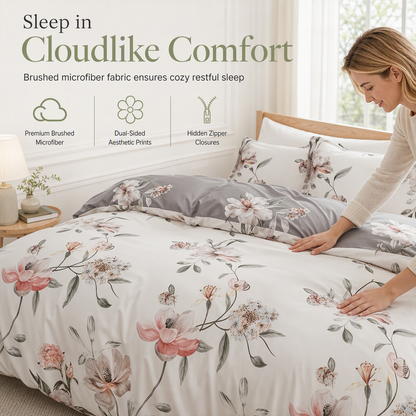 ⏳Time-Limited Special⏰ All Season Brushed Floral Bedding Set – Soft, Reversible, Decorative ✨
