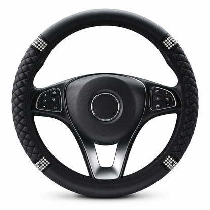 ✨Buy 1 Get 1 Free✨Rhinestone Steering Wheel Cover – Quilted PU Leather & Sparkling Details for a Glam Car Interior ❤️⭐