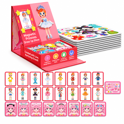 📢📢 50% OFF🎨129-Piece Magnetic Princess Dress-Up Set for Girls Ages 3–6 – 3-in-1 3D Outfit & Scene Matching Toy